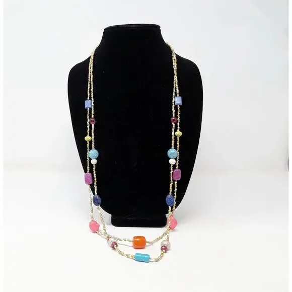 Chicos Necklace Double Strand Layered Multicolor Beaded Long New - Picture 1 of 8